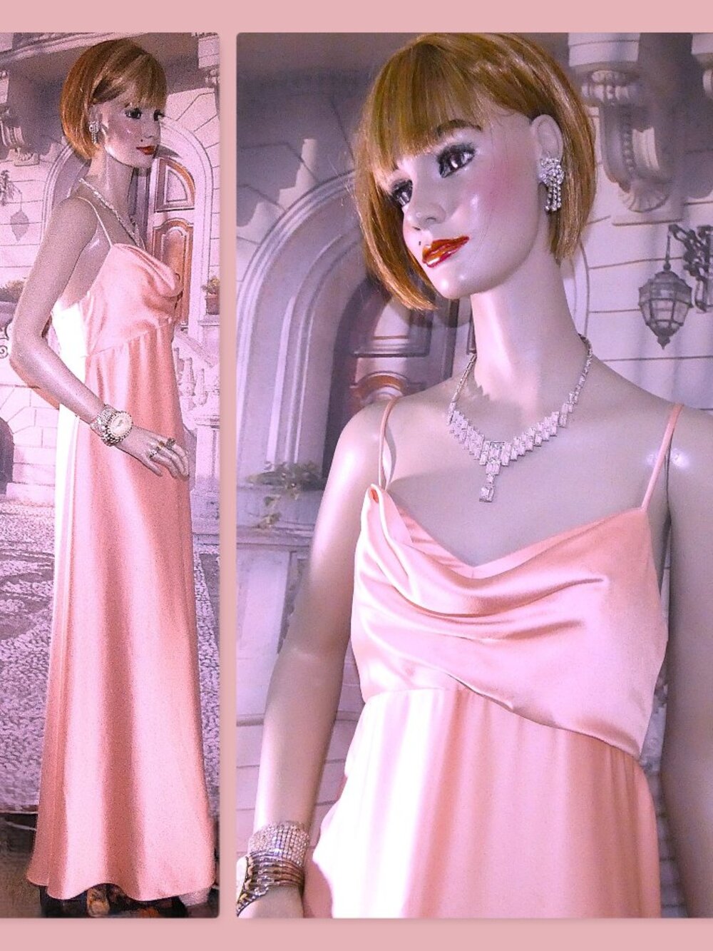 Jenny Yoo Dress Gown Evening Formal Cocktail Size 14 Pink Cowl Neck Bodice